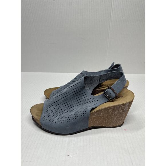 Marina Luna Women Shoes Sandals Blue Gray Leather Wedge Made in Italy Size 9.5 - Picture 2 of 7